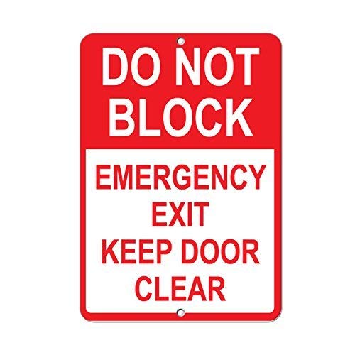 Emergency Exit Sign - ป้ายโลหะ Vincenicy ป้ายอะลูมิเนียมคุณภาพดี ป้ายเตือนห้ามปิดกั้นทางออกฉุกเฉิน โปรดเปิดประตูให้โล่ง ป้ายเตือนห้ามจอดรถ